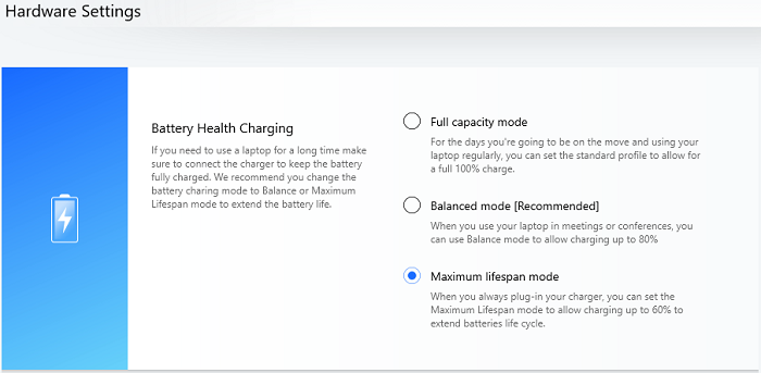 laptop charge settings