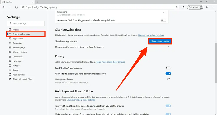 clear browsing history in microsoft edge