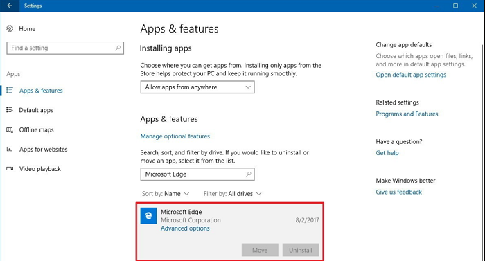 windows 10 application settings