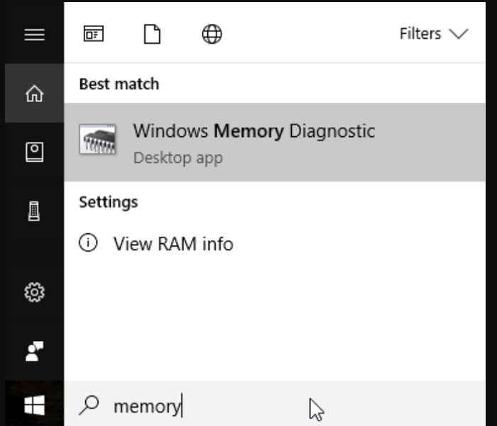 search windows memory diagnostic