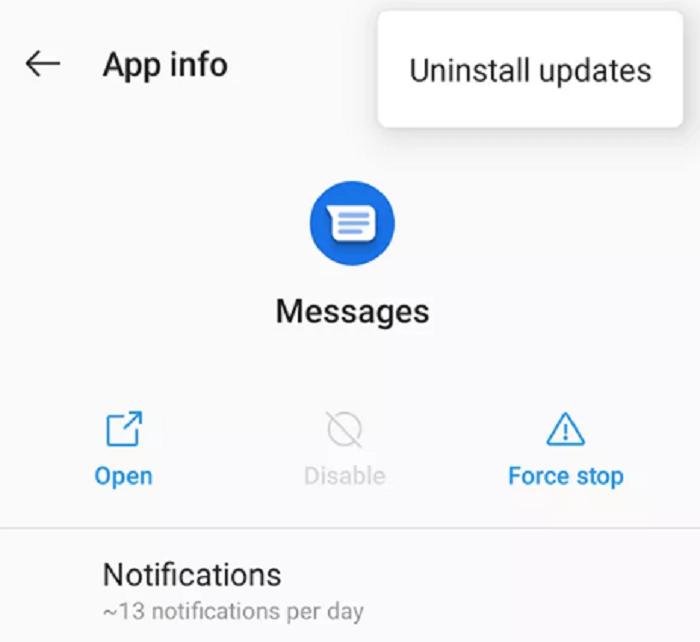 delete messages app updates (fix messages app keeps crashing on android)
