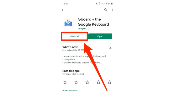 uninstall and reinstall gboard
