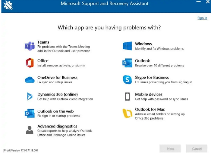 assistance of microsoft support and recovery assistant