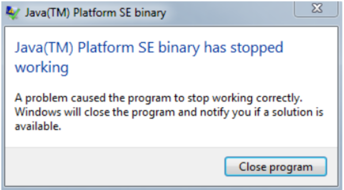 java platform se binary stopped working in windows 11 -10