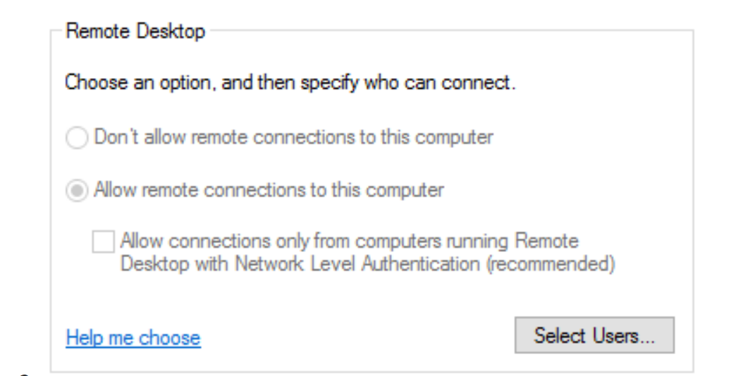 remote desktop connection is greyed out