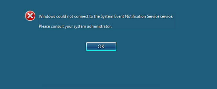 windows could not connect to the system event notification service