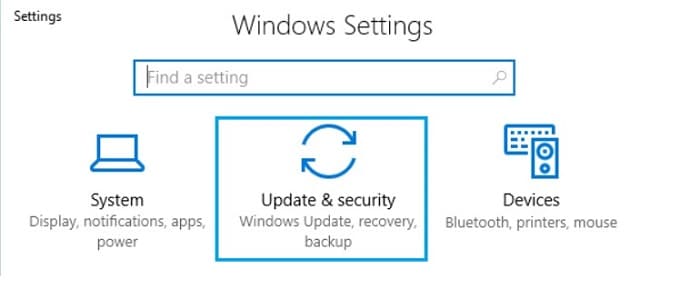click on update and security in settings