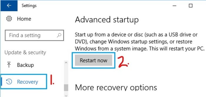 go to recovery and restart