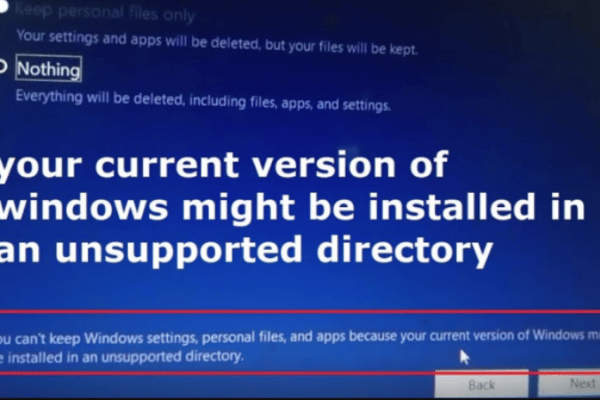 you can't keep windows settings personal files and apps unsupported directory