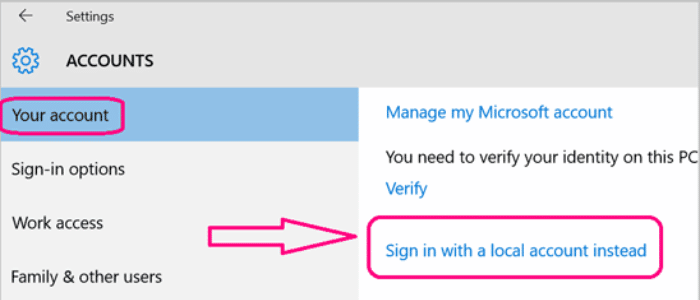 sign in with a local account