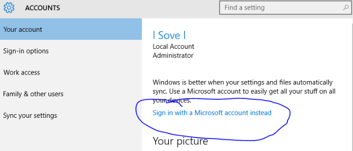 sign in with a microsoft account instead